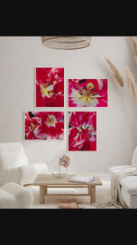 Red Tulip Macro Canvas Print Set of 4 | Feel Spring's Bold Energy | Authentic Floral Photography | Biophilic Vertical & Horizontal Wall Art