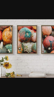 Autumn Pumpkin Canvas Set of 3 - Authentic Closeup Photography - Unstretched Vertical Prints - Biophilic Home Wall Art - Fall Harvest Decor