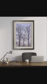 Winter Trees and Moon Authentic Nature Photography | Unframed Canvas Vertical Print | Biophilic Wall Art Decor | Holiday Gift