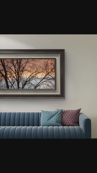 Winter Trees Against Golden Sunset Sky - Unframed Canvas Print - Horizontal Panoramic Nature Photography - Biophilic Wall Art Decor - 3 Sizes