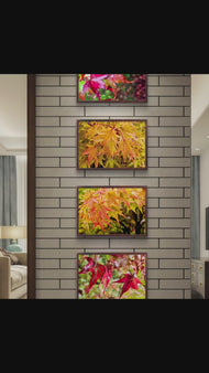 Autumn Rain-Kissed Vibrant Leaves Macro Photography | Set of 4 Horizontal Unstretched Canvas Prints | Biophilic Wall Art Decor