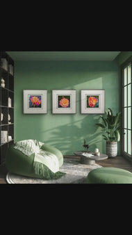 Vibrant Roses with Raindrops Canvas Wall Art Set of 3 | Unframed Square Macro Photography Prints | Biophilic Décor for Living Room, Bedroom & Office