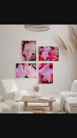 Autumn Vibrant Red Pink Rain-Kissed Leaves Biophilic Wall Art Decor | Authentic Macro Nature Photography | Unstretched Canvas Set of 4 Prints