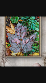 Autumn Rain Blue Leaf Canvas Print - Authentic Macro Nature Photography - Unstretched Vertical Wall Art - Biophilic Home & Office Decor - Ready to Frame