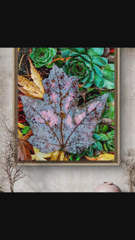 Autumn Rain Blue Leaf Canvas Print - Authentic Macro Nature Photography - Unstretched Vertical Wall Art - Biophilic Home & Office Decor - Ready to Frame