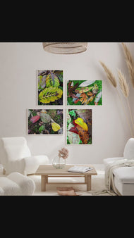 Autumn Vibrant Leaves Wall Art Set of 4 | Nature Closeup Original Photography | Unstretched Canvas Print | Biophilic Home & Office Décor