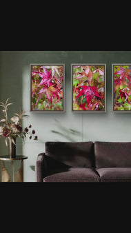 Autumn Rainy Maple Leaves Photography Set of 3 | Unstretched Canvas Vertical Prints | Biophilic Nature Gallery Wall Art Decor