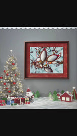 Winter Snowy Red Leaves Authentic Macro Nature Photography Print on Unframed Horizontal Canvas  | Biophilic Wall Art Decor | Holiday Gift