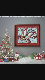 Winter Snowy Red Leaves Authentic Macro Nature Photography Print on Unframed Horizontal Canvas  | Biophilic Wall Art Decor | Holiday Gift