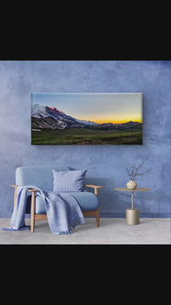 Mt. Rainier in Sunset | Authentic Nature Photography | Gallery Wrapped Canvas Horizontal Print | Biophilic Wall Art for Home Office Décor