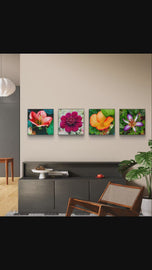 Vibrant Tropical Flowers Close-Up Nature Photography I Square Unframed Canvas Wall Art Set of 4 | Elegant Floral Print for Home Décor