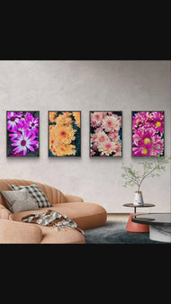 Vibrant Dahlia Flowers Canvas Wall Art Set | 4 Unframed Vertical Prints | Eco-Friendly Modern Home Office Décor