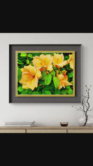 Yellow Lily Flowers with Raindrops - Authentic Macro Photography - Unframed Canvas Horizontal Print - Biophilic Style Wall Art Decor