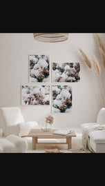 Winter Snowy Red Leaves Authentic Macro Photography | Unstretched Canvas Wall Art Set of 4 | Biophilic Vertical & Horizontal Prints | Holiday Gift