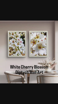 White Cherry Blossom Canvas Wall Art Set of 2 | Unframed Vertical Authentic Nature Photography for Biophilic Decor