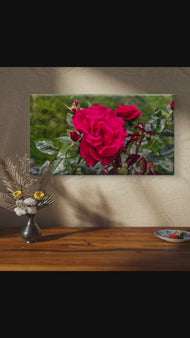 Red Rose Gallery-Wrapped Canvas Art | Ignite Passion & Romance in Your Space | Authentic Garden Photography | Biophilic Horizontal Wall Decor