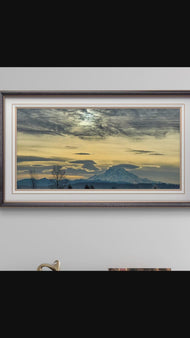 Mt. Rainier Winter Sunset Sky - Authentic Nature Photography - Unframed Canvas Horizontal Print - Biophilic Mountain Landscape Wall Art