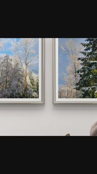 Snowy Forest Sunrise Canvas Art | Awaken to Winter's Tranquility | Authentic Nature Photography Print Set of 2 | Biophilic Vertical Wall Decor