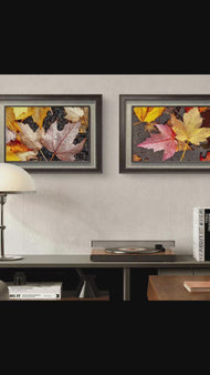 Autumn Leaves with Raindrops Authentic Macro Photography | Unstretched Canvas Horizontal Prints Set of 2 | Biophilic Nature Wall Art Décor