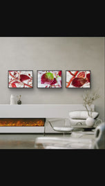 Winter Iced Red Leaves Authentic Macro Photography | Unframed Canvas Horizontal 3 Prints Set | Biophilic Style Wall Art Decor