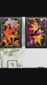 Autumn Vibrant Leaves Vertical Prints Set - Professional Closeup Photography Duo - Unstretched Canvas Nature Wall Art - Biophilic Home Decor