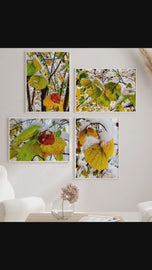 Winter Snowy Leaves Photography | Nature's Seasonal Magic | Set of 4 Canvas Prints | Biophilic Wall Art