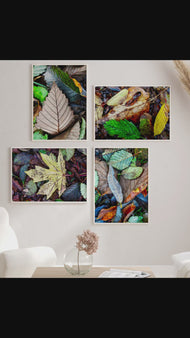 Autumn Vibrant Leaves Authentic Macro Photography | Unstretched Canvas Prints Set of 4 Mixed Orientation | Biophilic Home & Office Wall Art