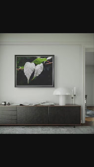 White Leaves with Raindrops Close-Up Nature Photography Print | Horizontal Unframed Canvas Wall Art for Home, Office, or Gift