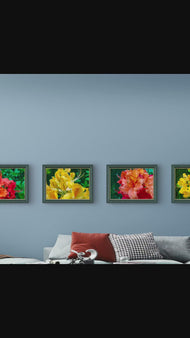Vibrant Rhododendron Flowers Canvas Wall Art Set of 4 | Unframed Horizontal Macro Photography Prints | Biophilic Décor for Living Room, Bedroom & Office