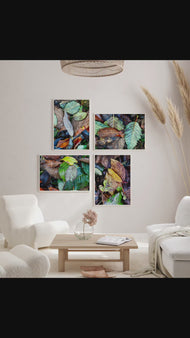 Autumn Vibrant Leaves Wall Art Set of 4 | Nature Closeup Original Photography | Unstretched Canvas Print | Biophilic Home & Office Décor