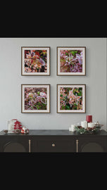 Winter Frost Leaves Photography Print Set of 4 | Unframed Canvas Wall Art | Biophilic Nature Decor | Square Macro Botanical Prints | Holiday Gift