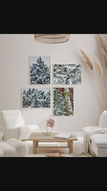 Winter Snowy Evergreen Trees Authentic Photography | Forest Serenity | Unframed Canvas Mixed Orientation Print Set of 4 | Biophilic Wall Decor
