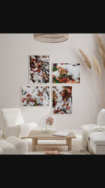 Winter Snowy Foliage Macro Photography 4 Print Set | Unframed Canvas Wall Art | Biophilic Horizontal Vertical Mixed Decor