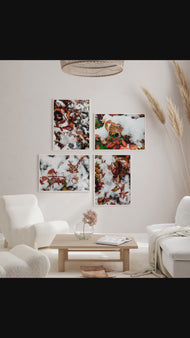 Winter Snowy Foliage Macro Photography 4 Print Set | Unframed Canvas Wall Art | Biophilic Horizontal Vertical Mixed Decor