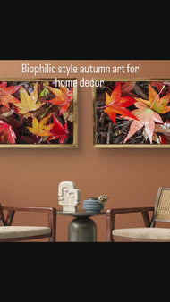 Autumn Rainy Leaves Authentic Macro Photography | Unstretched Canvas Horizontal Prints Set of 2 | Biophilic Nature Wall Art Décor