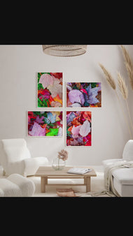 Autumn Vibrant Rain-Kissed Leaves Biophilic Wall Art Decor | Authentic Macro Nature Photography | Unstretched Canvas Set of 4 Prints