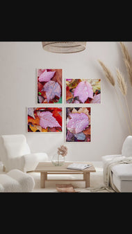 Autumn Pink Leaves Authentic Macro Photography | Unstretched Canvas Print Set of 4 | Mixed Orientation Wall Art