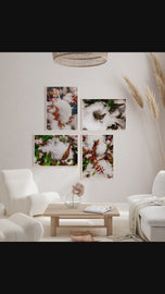 Winter Snowy Bushes | Authentic Macro Photography | Canvas Print Set of 4 | Biophilic Wall Art