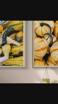 Autumn Pumpkin Authentic Closeup Photography on Unstretched Canvas | Vertical Print Set of 2 | Biophilic Harvest Wall Art | Home & Office Decor