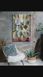 Gallery Wrapped Canvas Featuring Macro Photography of Green Succulents | Biophilic Style Vertical Wall Art for Home & Office Décor