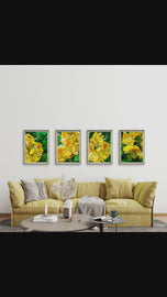 Yellow Rhododendron Flowers Canvas Wall Art Set of 4 | Unframed Vertical Macro Photography Prints | Biophilic Décor for Living Room, Bedroom & Office