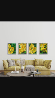 Yellow Rhododendron Flowers Canvas Wall Art Set of 4 | Unframed Vertical Macro Photography Prints | Biophilic Décor for Living Room, Bedroom & Office
