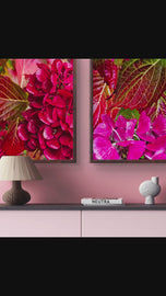 Autumn Red Hydrangea with Raindrops Canvas Wall Art | Authentic Macro Photography | Unframed Vertical Prints Set of 2 | Biophilic Style Décor
