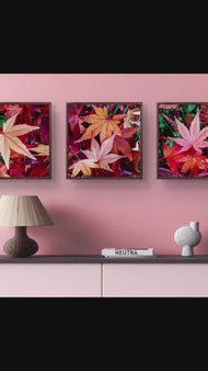 Autumn Vibrant Leaves Macro Photography Set of 3 | Unstretched Canvas Square Prints | Biophilic Wall Art Décor