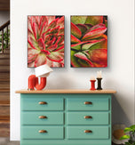Red Succulent Wall Art Set of 2 | Unframed Vertical Canvas Prints | Botanical Home Décor by The Virtue of God | Aesthetic Closeup Photography
