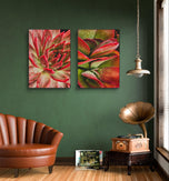 Red Succulent Wall Art Set of 2 | Unframed Vertical Canvas Prints | Botanical Home Décor by The Virtue of God | Aesthetic Closeup Photography