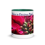 ‘Believe in Christmas Magic’ Mug with Red Poinsettia Authentic Macro Photography | White Ceramic with Green Interior | Dishwasher Microwave Safe | 11oz 15oz