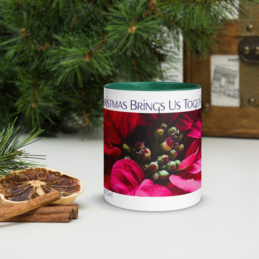 ‘Christmas Brings Us Together’ Mug with Red Poinsettia Photography by Martha Solo