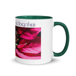 ‘Christmas Brings Us Together’ Mug with Red Poinsettia Authentic Macro Photography | White Ceramic with Green Interior | Dishwasher Microwave Safe | 11oz 15oz