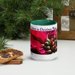 ‘Believe in Christmas Magic’ Mug with Red Poinsettia Authentic Macro Photography | White Ceramic with Green Interior | Dishwasher Microwave Safe | 11oz 15oz